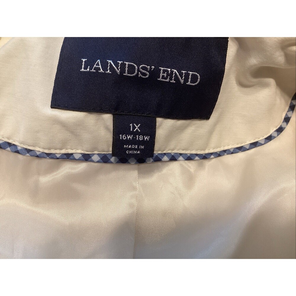 lands end women’s trench coat 1X cream brown buttons shoulder epaulettes belt - Picture 10 of 12